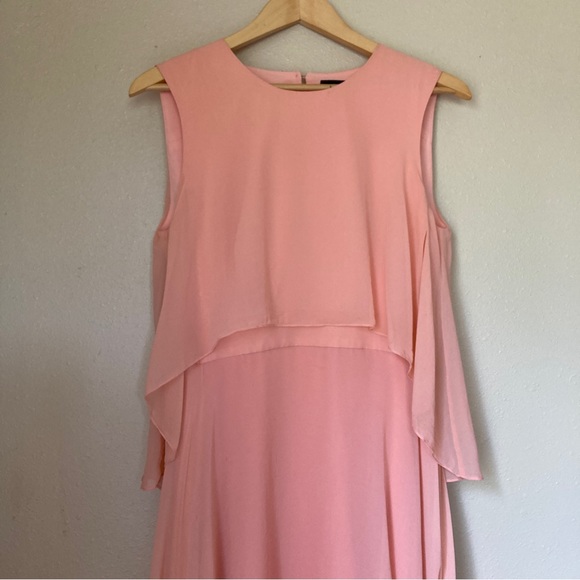 BCBG Maxazira Marilee 100% SILK chiffon high neck dress M peach pink blush CL3 - Picture 5 of 16